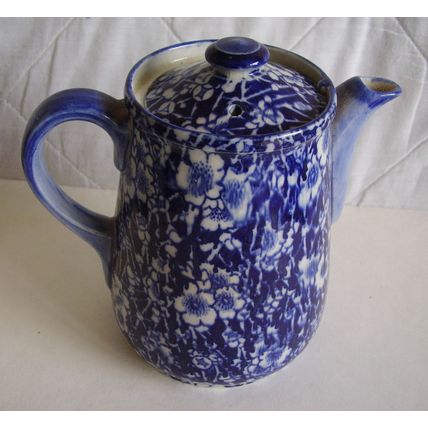 Antique Royal Doulton Blue Chintz Calico Coffee Tea Pot 1920s Flow Blue