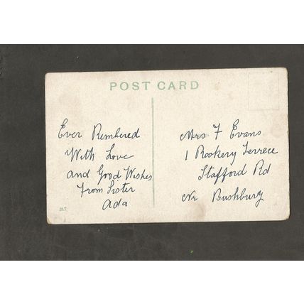 Genealogy Postcard Mrs F Evans 1 Rookery Terrace Stafford Road Bushbury W Mids