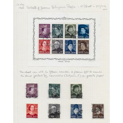 PORTUGAL CLASSIC 1949 HOUSE OF AVIZ MINIATURE SHEET & SEVEN STAMPS USED