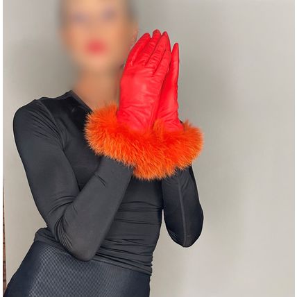 Leather Fur ORANGE Gloves Vintage French designer! SILK LINED! OffeR!