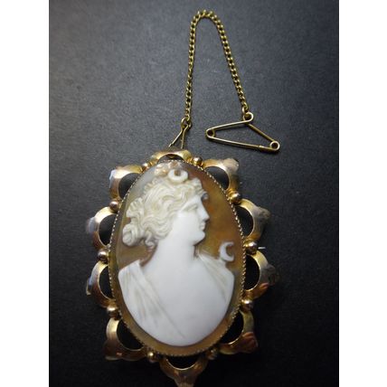 Antique Gold and Shell Beautiful Detail Cameo Brooch