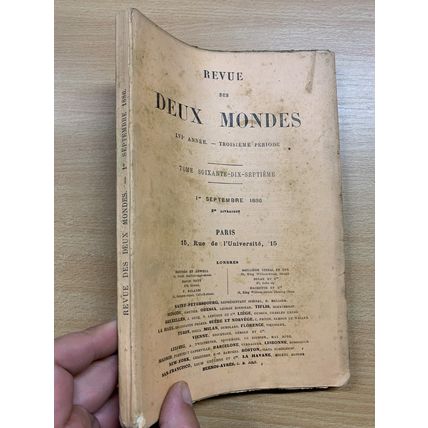 RARE* 1 SEPTEMBRE 1886 REVUE DES DEUX MONDES FRENCH LARGE PAPERBACK BOOK (P3)