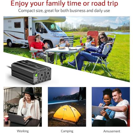 400W Power Inverter DC 12V to 110V AC Car Charger Converter with 4.8A Dual USB P