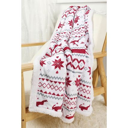 White Christmas Reindeer Snowflake Printed Sherpa Blanket