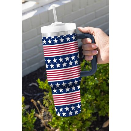 Bluing Stars and Stripes Print Handled Thermos Cup 40oz