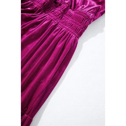 Red Dahlia Velvet Short Sleeve Shirred Waist Tiered Maxi Dress