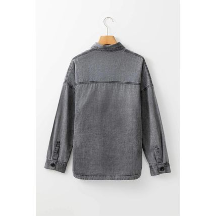 Medium Grey Mineral Wash Patched Pocket Split Denim Jacket