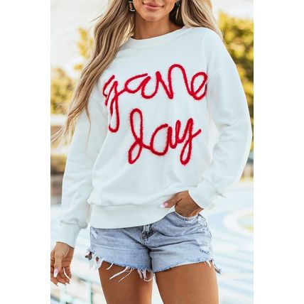 White Tinsel Game Day Drop Shoulder Graphic Sweatshirt