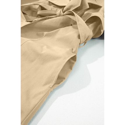 Pale Khaki Solid Color Lapel Collar Waist Tie Wind Coat