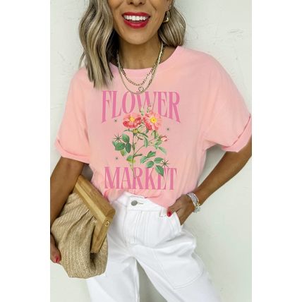 Pink FLOWER MARKET Graphic Crewneck T Shirt