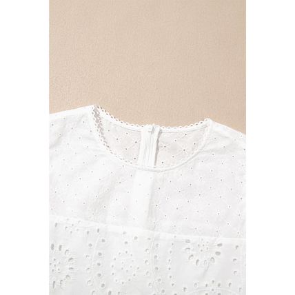 White Floral Eyelet Embroidered Sleeveless Shift Dress
