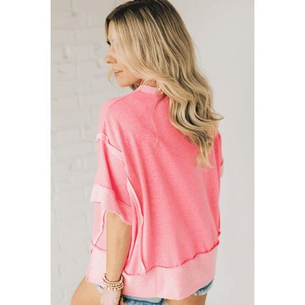 Peach Blossom Girls Trip Nashville Graphic Patchwork Short Sleeve Loose Top