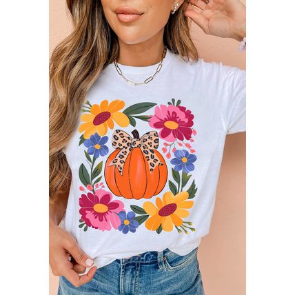 White Pumpkin Floral Graphic Thanksgiving Holiday T Shirt