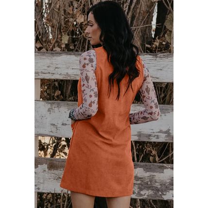 Gold Flame Corduroy Western Embroidered Patched Pocket Shift Sleeveless Mini Dre