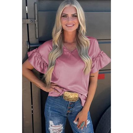 Toadstool Satin Ruffle Sleeve Top