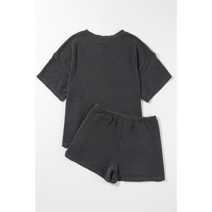 Carbon Grey Western Rodeo Graphic Patched 3D Ribbed Short 2pcs Outfit