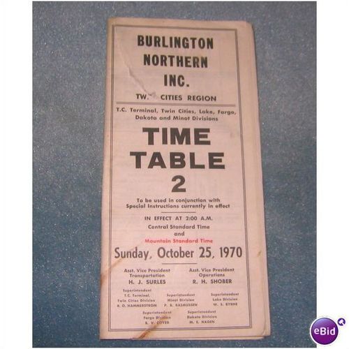 Burlington Northern Railroad Minneapolis Twin Cities Region Timetable 1970