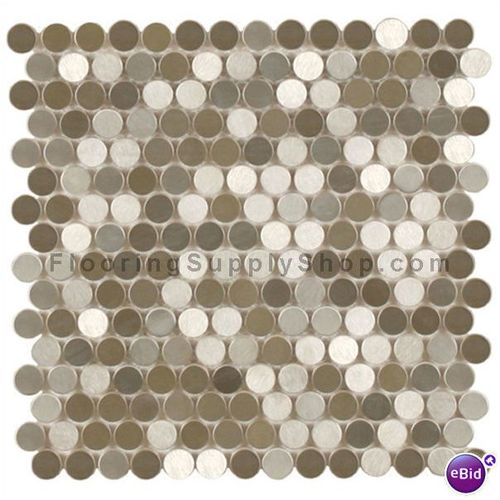 Mosaics Metal Tile Penny Round Stainless Steel Brushed