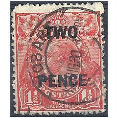 Australia 1930 SG119 2d on 1 1/2d Golden Scarlet Fine Used.