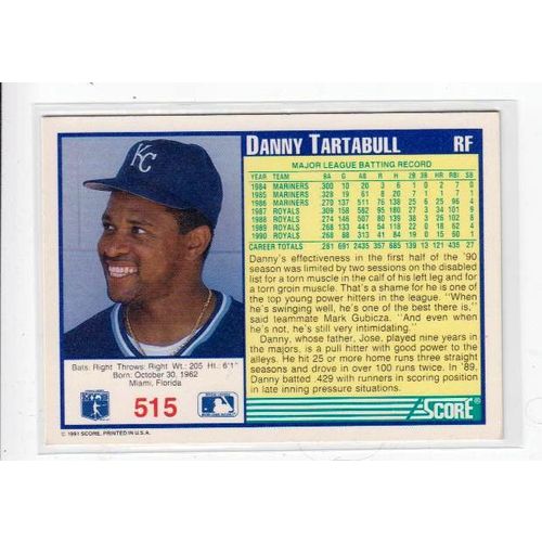 1991 Score Danny Tartabull baseball card #515 – Royals