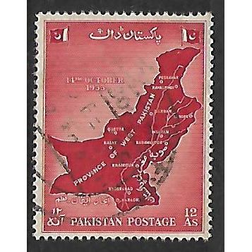 PAKISTAN 1956 12A RED MAP OF EAST PAKISTAN SG 86 FINE USED#