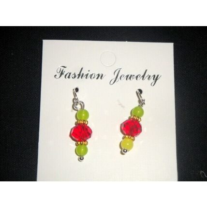 Lime green & red glass earrings petite adult or child sterling silver hook