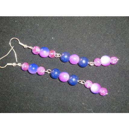 Sensational mixed rose & purple crystal glass with Amethyst long swing earrings