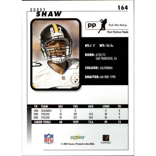 2001 Score Football Bobby Shaw #164