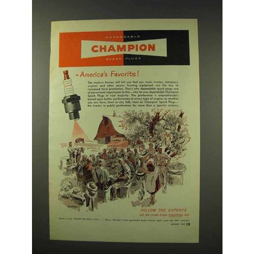 1949 Champion Spark Plugs Ad - America's Favorite - Farm