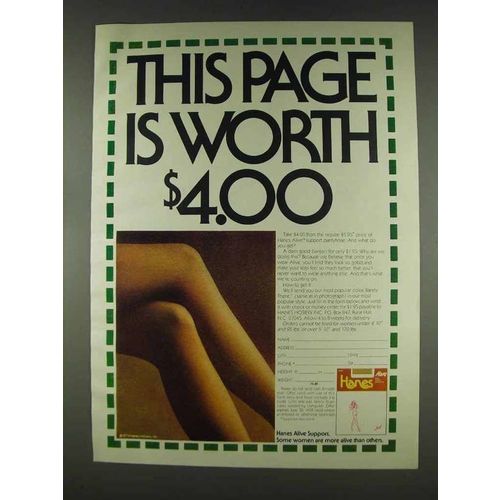 1978 Hanes Alive Support Pantyhose Ad - This Page Worth