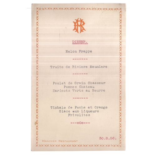 1956 HANOVER RESAURANT Dinner Menu