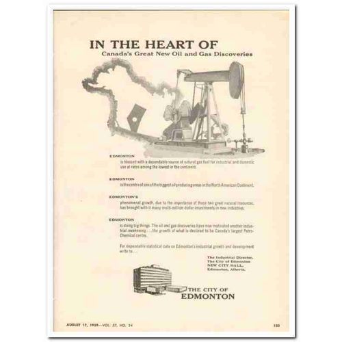 CITY OF EDMONTON 1959 Heart Canada new oil gas discoveries vintage ad