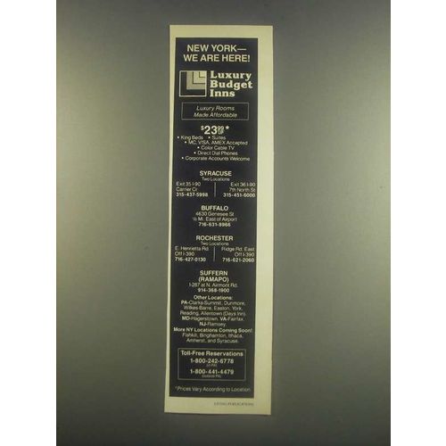 1985 Luxury Budget Inns Ad - New York We Are Here