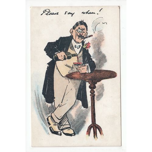 Gentleman Pouring His Drink Please Say When Comic Funny Postcard