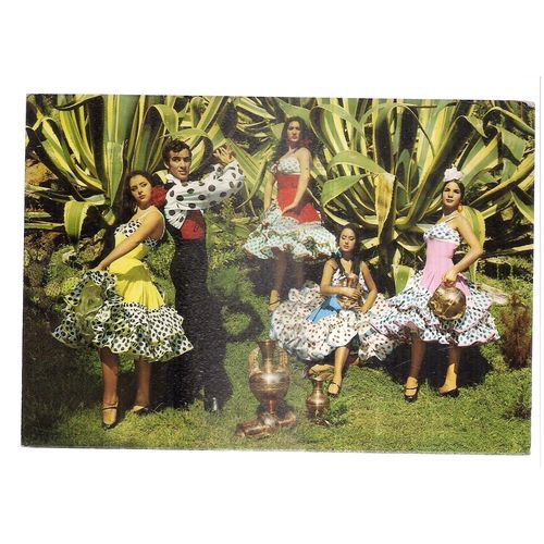 SPANISH FLAMENCO GIRL DANCERS used vintage postcard 1973 postmark =