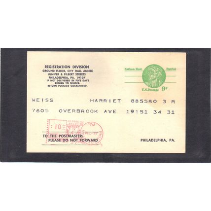 Used UX72 9c Nathan Hale 1c Meter PreCnx CV02758