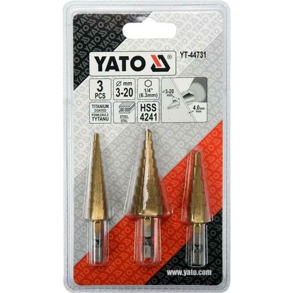 YATO professional metal step drill bit set 3pcs 3-20mm titanium coated YT-44731