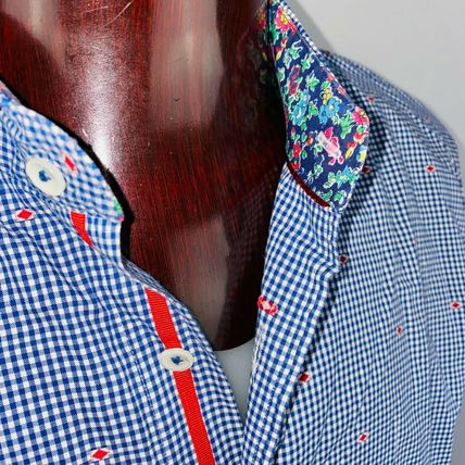 Bugatchi Uomo Classic Fit Dress Shirt Flip Cuffs Blue Striped