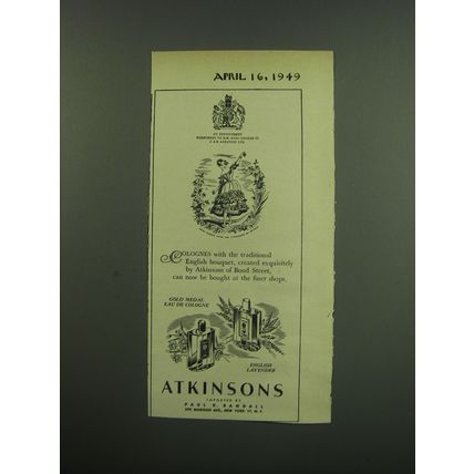 1949 Atkinsons English Lavender and Gold Medal Cologne Advertisement