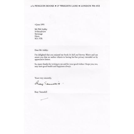 Reay Tannahill Personal Letter Author Rare Hand Signed Autograph
