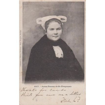 Thegonnec Jeune Femme Antique Costume French Postcard