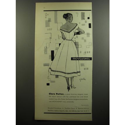 1952 Moygashel Linen Ad - Clare Potter, a great American designer, toasts