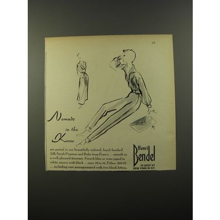 1954 Henri Bendel Silk Surah Pyjamas and Robe Ad - Nomads in the know
