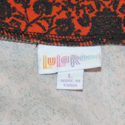 LulaRoe Cassie Skirt SZ Large Orange With Navy Floral Fall Pattern Size L