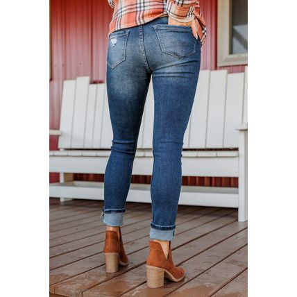 Blue Distressed Button Fly High Waist Skinny Jeans