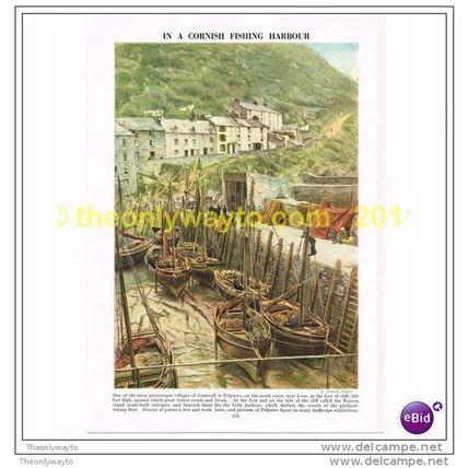 CORNISH FISHING HARBOUR, CORNWALL, ENGLAND, Book Illustration, c1953
