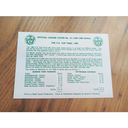 1982 FA CUP FINAL - QPR vs TOTTENHAM/SPURS - FIRST DAY COVER **FREE POSTAGE**