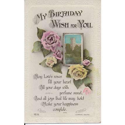 PC18066 Greeting Postcard. My Birthday Wish for You. Castle Tower. Roses. Lilywh