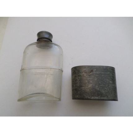 Vintage- Made in England - Metal and Glass - 3oz Hip Flask - Swallow Engraved on