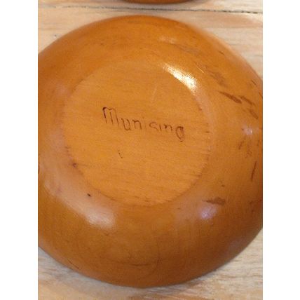 Vintage Munising Wooden Salad Bowl Brown Strawberry Design Lot Of 4 Round Shape